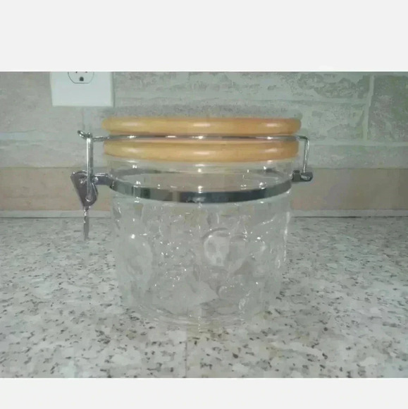 Vintage Glass Cookie Jar With Flower Designs And Lid - Picture 3 of 6